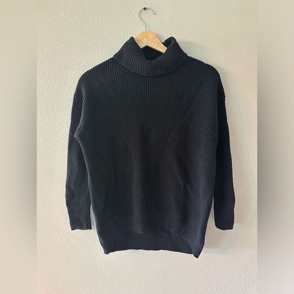 J Crew Cotton Cashmere Blend Ribbed Turtleneck Sweater Black - Picture 1 of 7
